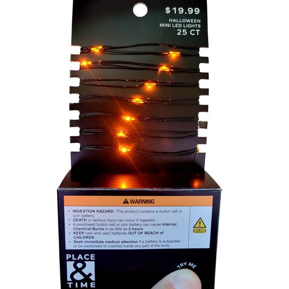 Orange Fairy Halloween 25 Mini LED String Lights Black Wire Battery Operated NEW - Picture 3 of 10